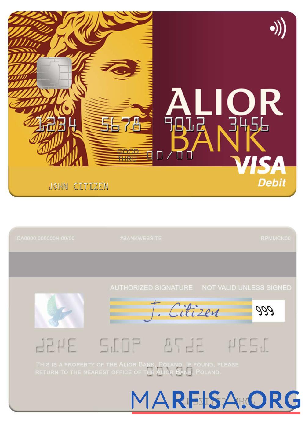 Downloadable Poland Alior Bank visa debit card download for verification